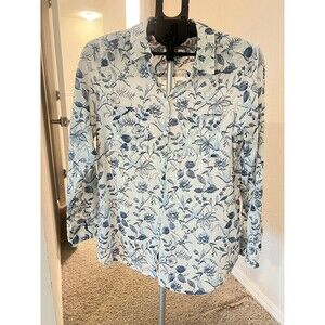 Foxcroft 100% Cotton Non-Iron Wrinkle Free Floral Button Down Blouse Size 12